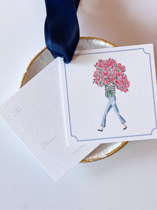 Girl with Red Flowers Gift Tag