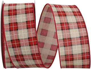 Stitched Linen Plaid Natural Wired-2-1/2", 20yrds