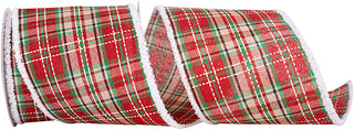 Plaid Saddle Stitch Snowy Wired - 4", 10yrds