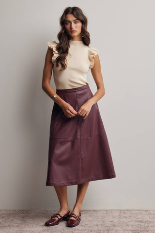 L Faux Leather A-Line Midi Skirt  Dark Brown