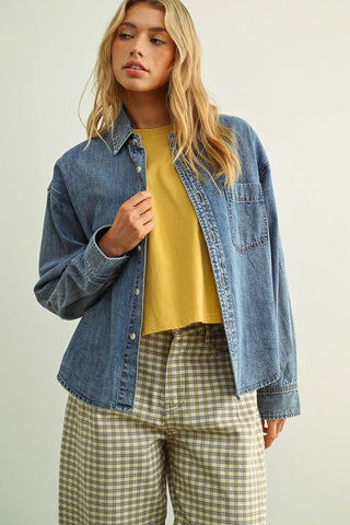 SMALL WASHED DENIM BUTTON DOWN SHIRTS: DENIM BLUE