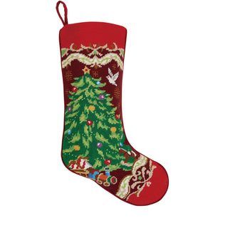 Xmas Tree Needlepoint Embroidered Stocking