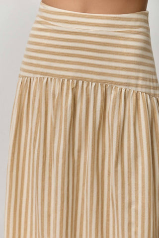 S STRIPED COTTON MIDI SKIRT: NATURAL