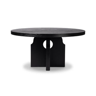Full view of the Allandale Dining Table in black-finished reclaimed elm, featuring a dramatic and modern aesthetic.