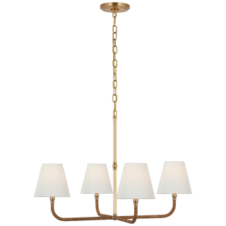 Basden Medium Single Tier Chandelier in Antque Brass & Natural Linen Shades