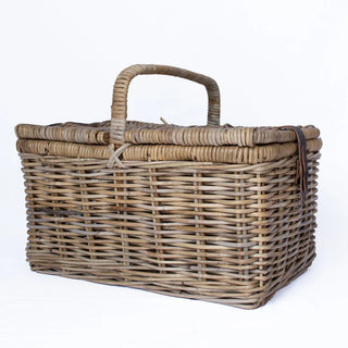 Rattan Picnic Basket with Faux Leather Strap