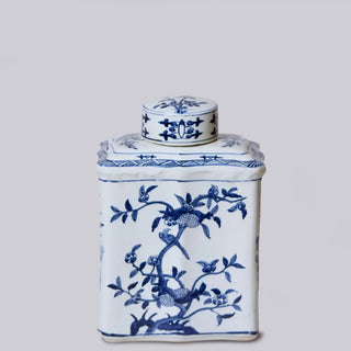 Bird & Flower Blue & White Porcelain Caddy