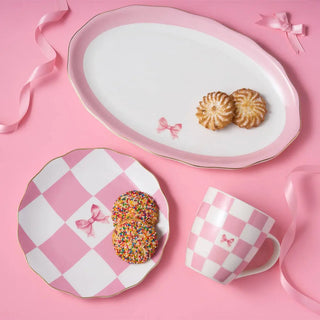 Coquette Checkered Pink Bow Appetizer / Dessert Plate