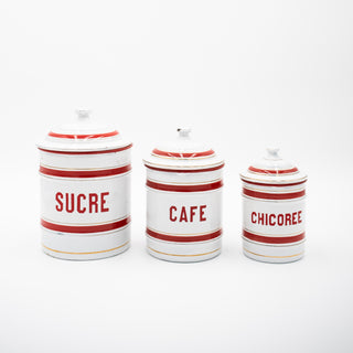 Set of 3 Vintage Red & White Canisters