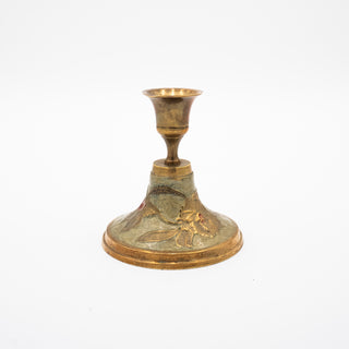 Vintage Brass Floral Etched Candlestick