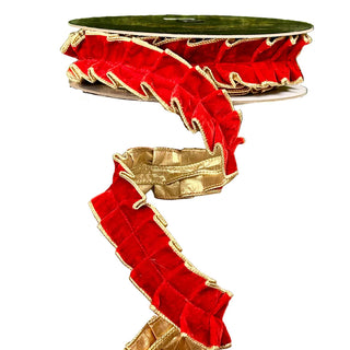 1.5"x10yrds Red Velvet Pleated Metallic Dupioni