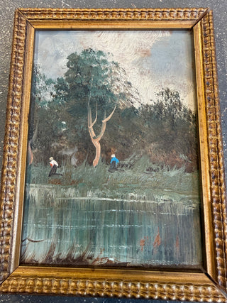 Small French Pond Landscape in Oil (Early 1900's)