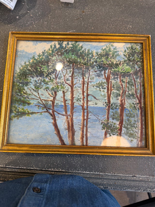 Early 1900s French Oceanside Treeline in oil-unsigned