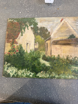 French Countryside Garden Landscape in Oil dtd 1929