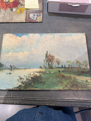 French Riverside Landscape in oil c. Late 1800's (South of France)