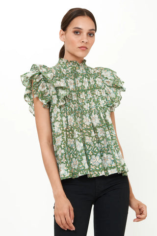 Pintuck Ruffle Top - Ivy Olive