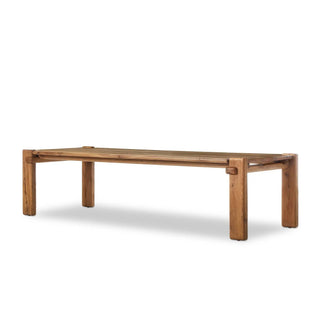 Full view of the Marcia Dining Table, a 120-inch reclaimed French oak table with bold joint details.