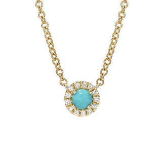 3.0mm Rose Cut Turquoise Center with Diamond Halo Necklace