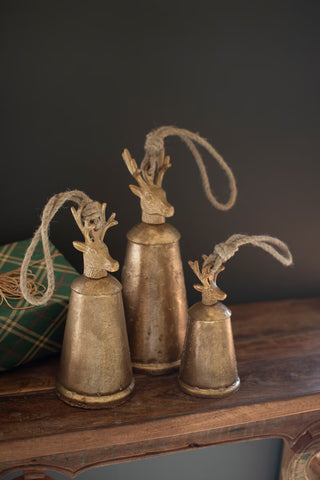 Antique Gold Metal Bells w/ Deer Finials