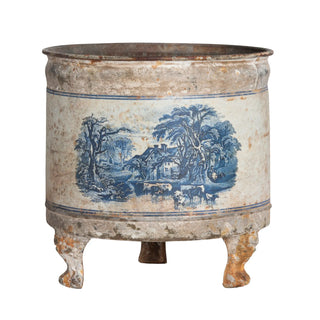 Blue Pastoral Round Tole Container