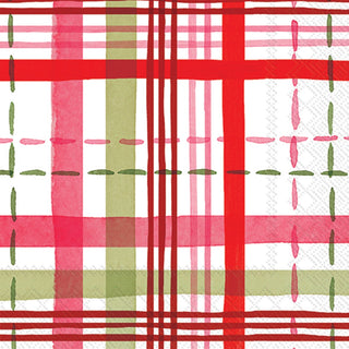 Paper Cocktail Napkin Merry Berry Plaid Christmas Pk/20