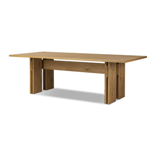 Full view of the Railay Dining Table, a rectangular table crafted from light oak veneer with a modern design.