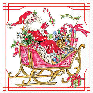 Paper Cocktail Napkins Santa Sleigh w/ Presents pk/20