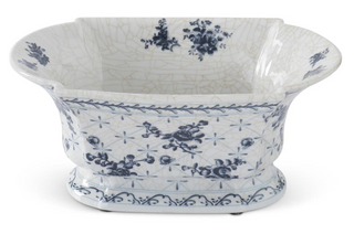 Blue & White Floral Oval Fluted Bowl