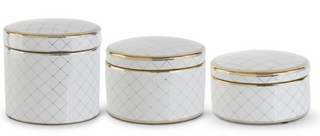 White & Gold Round Ceramic Lidded Container