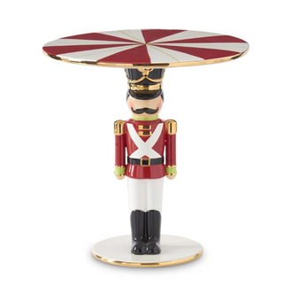 12.75 Inch Dolomite Soldier Cake Stand/Riser w/Gold Rim