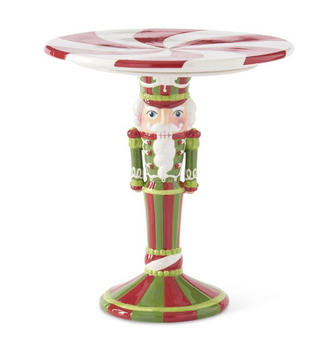 12.75 Inch Red & Green Dolomite Nutcracker Cake Stand/Riser