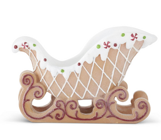 14 Inch Resin Frosted Gingerbread Sleigh