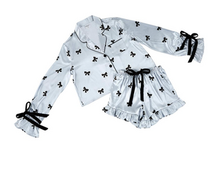 Cropped PJ Set + Velvet Ties - Black Bows