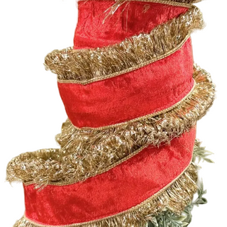 Red Velvet Trim/Back Metallic Dupion-4"x10yd