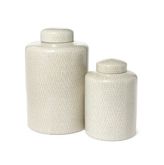 Covered Tea Jar with Basketweave Textured Finish