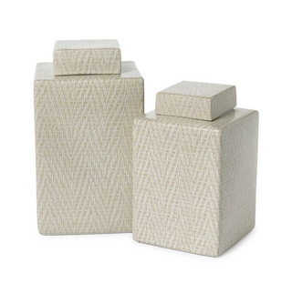 Rectangle Covered Tea Jar w/ Basketweave Textured Finish