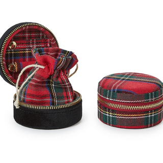 Plaid & Polished Round Jewelry Box with Zip Around Closure