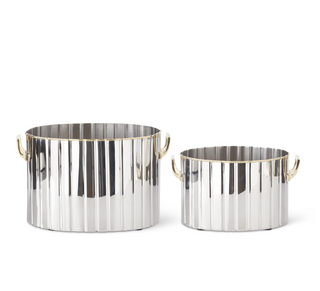 Oval Silver w/Gold Trim Ribbed Wine Chiller