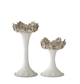 White & Gold Floral Edge Pillar Candleholder