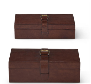 Brown Leather Suede Lined Nesting Box w/Brass Buckle