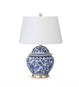 26" Ceramic Blue & White Ginger Jar Lamp w/White Shade
