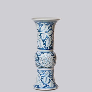 Country Chrysanthemum Blue & White Porcelain Baluster Vase