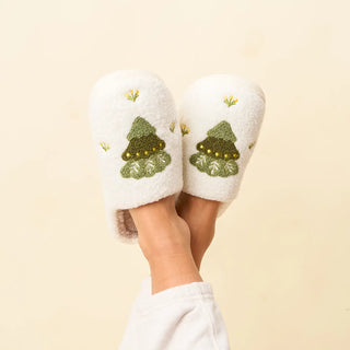 Fuzzy Holiday Slippers-Tree