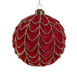 Glass Garland Ball Burgundy Velvet w/Silver Glass Glitter Ornament