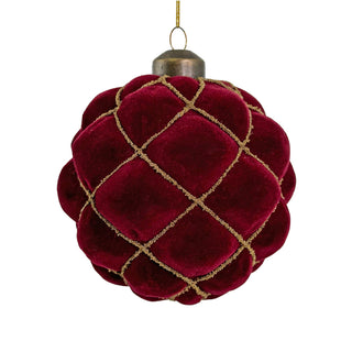 Glass Cone Ball Burgundy Velvet w/Gold Beads Ornament