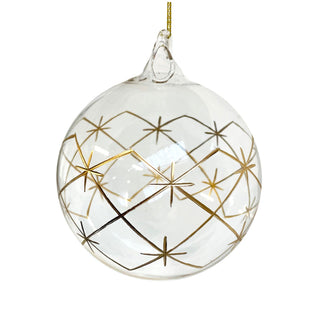 Glass Ball Clear w/Gold Cutting Net Ornament