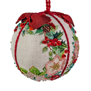 Cotton Ball Beaded wreath and Bow Ornament