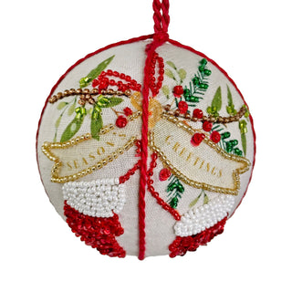 Cotton Ball w/Beaded Mittens Ornament