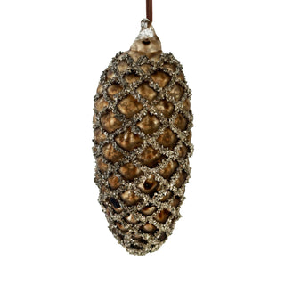 Glass Cone Brown Antique Mat Silver Glass Glitter Ornament