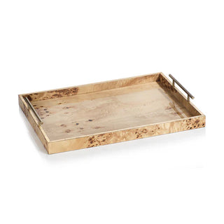 Leiden Burl Wood Design Rectangular Tray w/Gold Handles